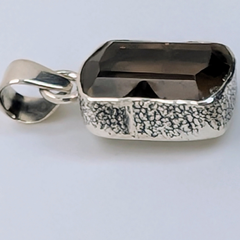 Carved Smoky Quartz Pendant S925 Sterling Silver - Picture 2 of 6